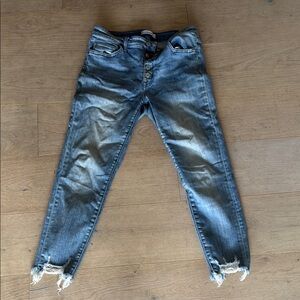 Flying Monkey button up Distressed cropped Blue Women's Jeans 30